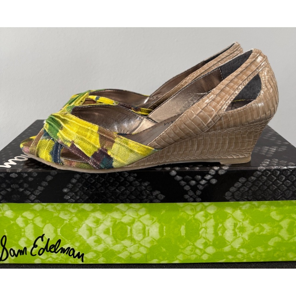 NEW Sam Edelman FAITH open toe Platform Wedges Sandals size 7M Snake skin